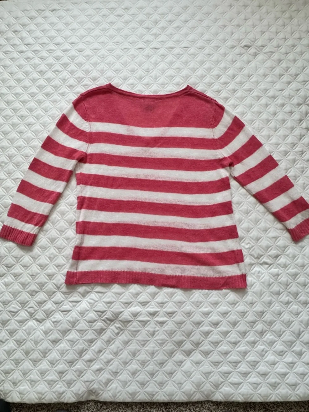 Avalin Pink & White Striped 100% Linen V-Neck Sweater Size M